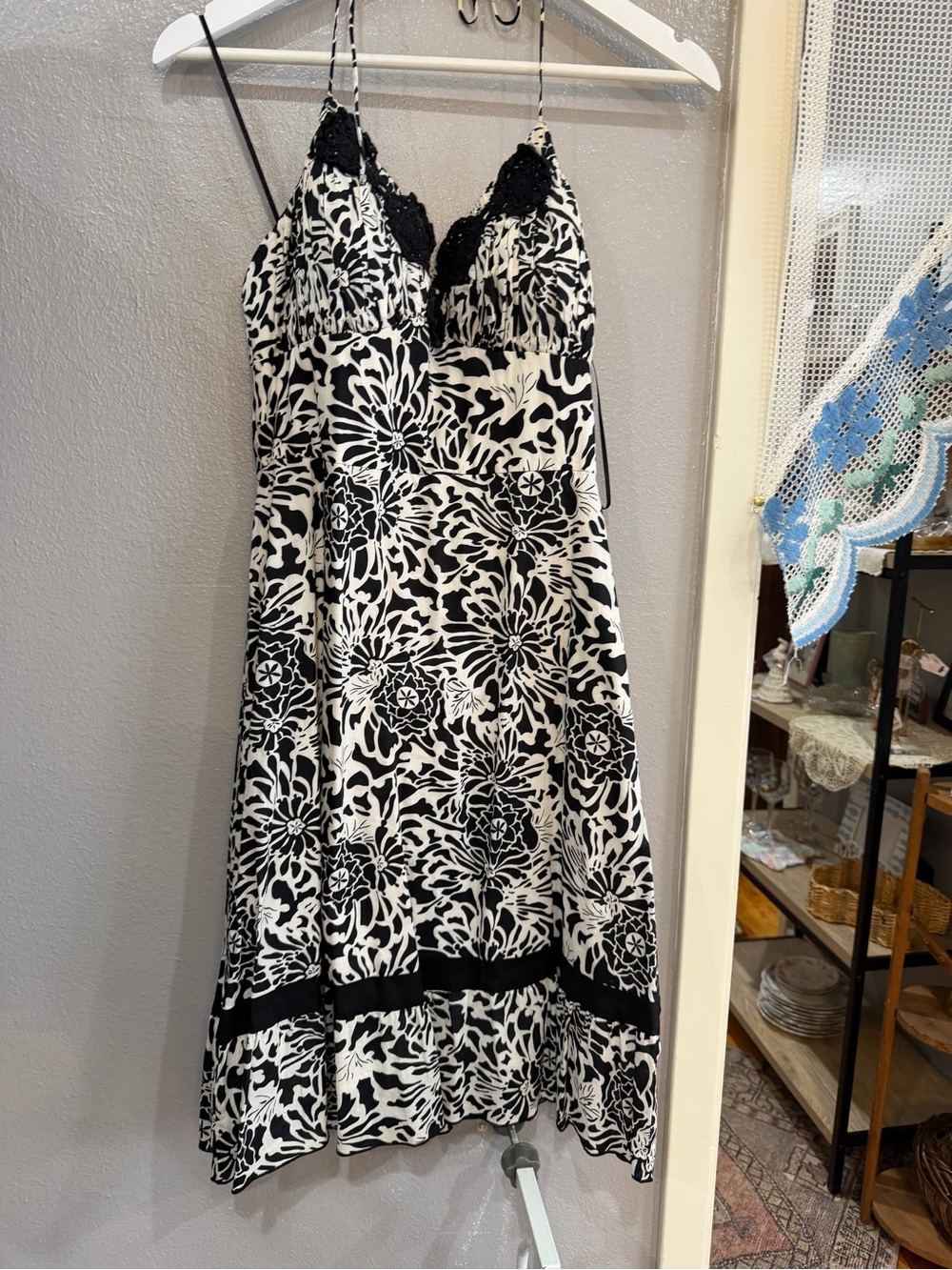 Signature by Sangria Black and White Floral Slip Midi Dress